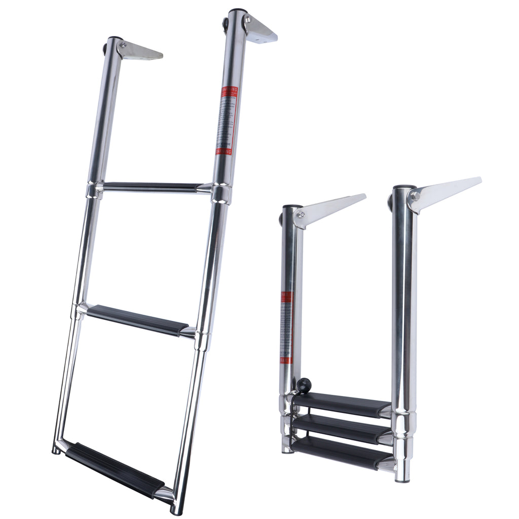 3 Step Boat Ladder, Marine Grade Stainless Steel Telescoping Folding Pontoon Boat Ladder Dock Swim Ladder for Boat Yacht