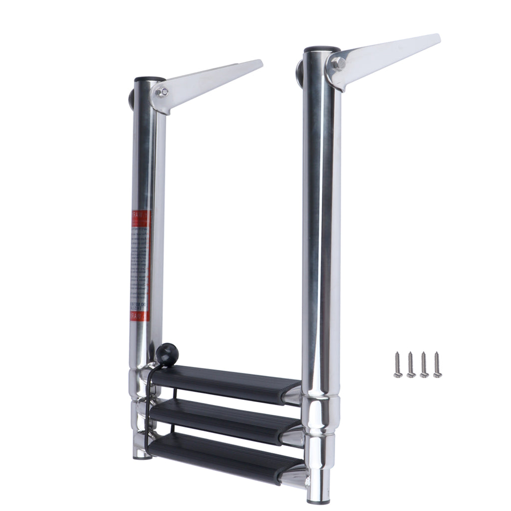 3 Step Boat Ladder, Marine Grade Stainless Steel Telescoping Folding Pontoon Boat Ladder Dock Swim Ladder for Boat Yacht