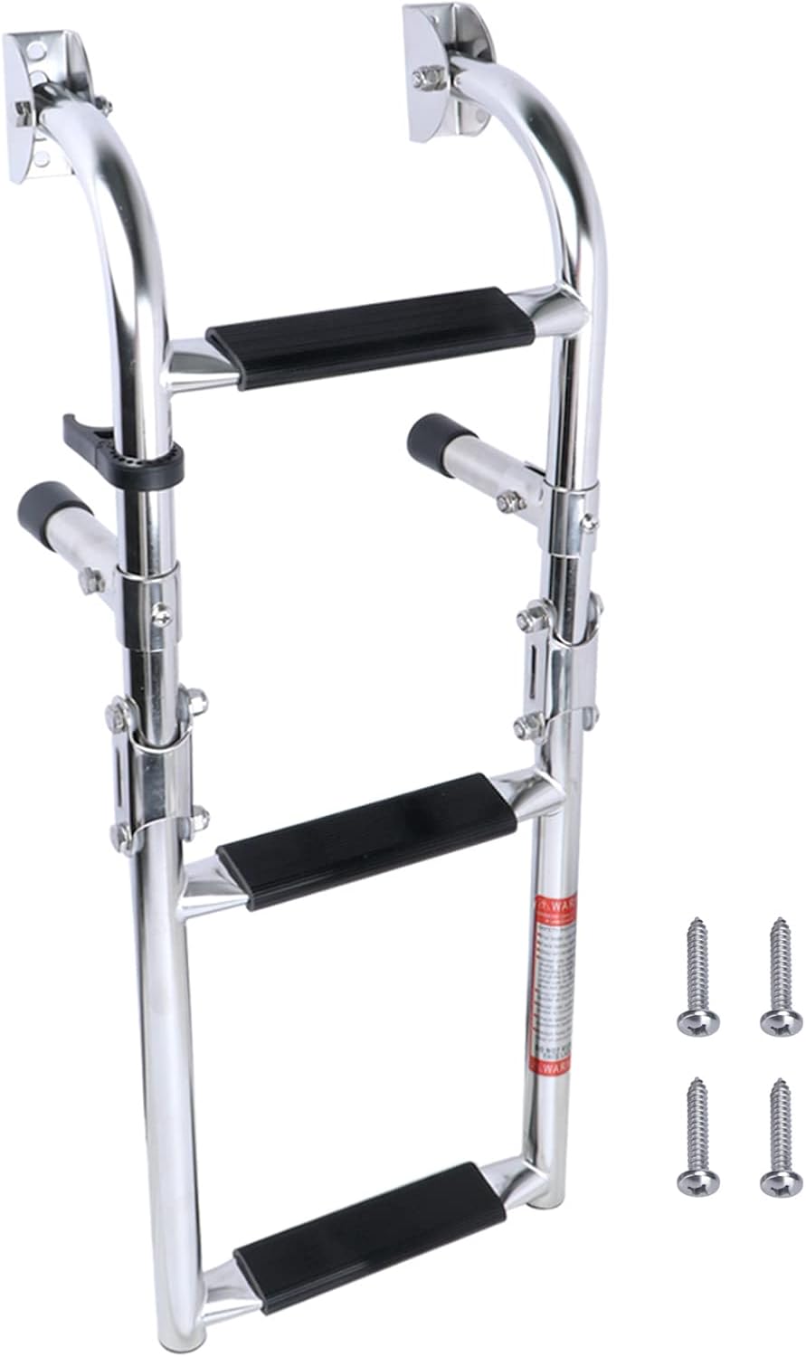 Folding Boat Ladder, Stainless Steel 3 Step Swim Ladder, Collapsible 2+1 Step Ladder for Swimming Pool Pontoon Dock Stern Mount W Rubber Grips