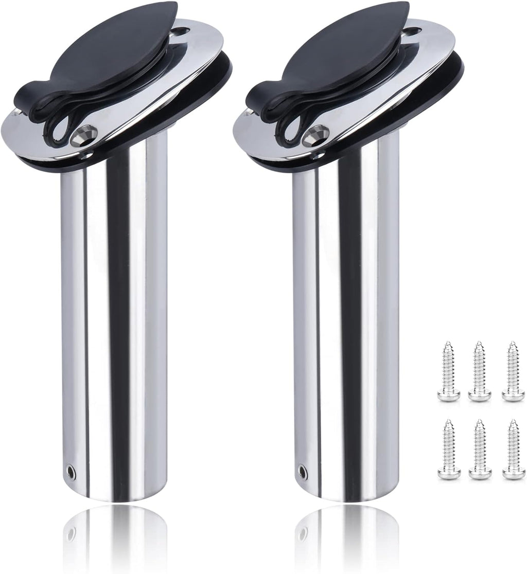 2Pcs Boat Stainless Steel Fishing Rod Holder Flush Mount 15/30/90 Degree with PVC Cap,Inner Tube and Gasket