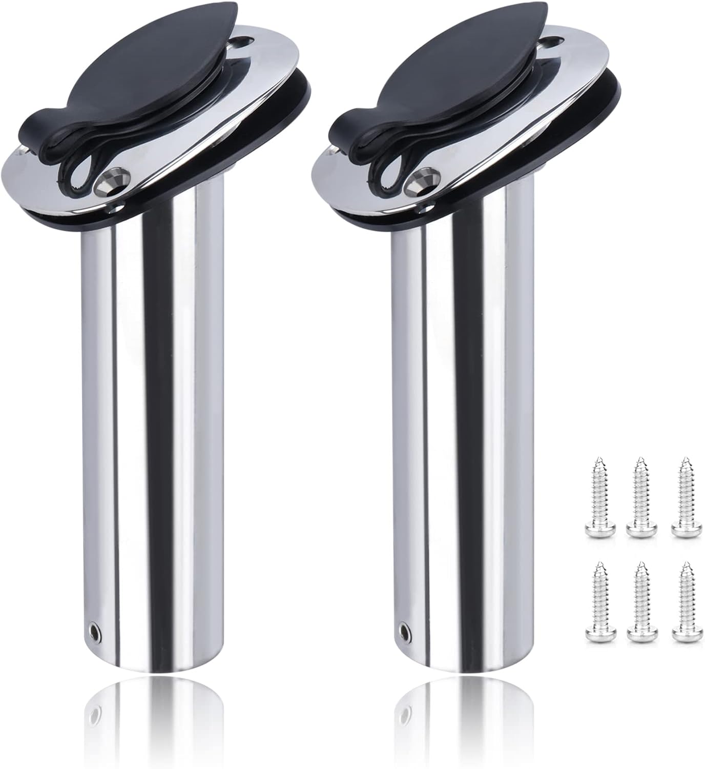 2Pcs Boat Stainless Steel Fishing Rod Holder Flush Mount 15/30/90 Degree with PVC Cap,Inner Tube and Gasket
