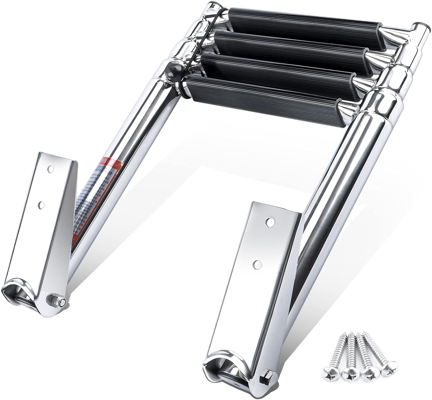 4 Step Boat Ladder, Stainless Steel Telescopic 4 Step Pontoon Boat Ladder, Extendable Dock Ladder for a Pontoon, Max. Load 900 Pound Capacity Marine Telescoping Ladder for Boat Yacht