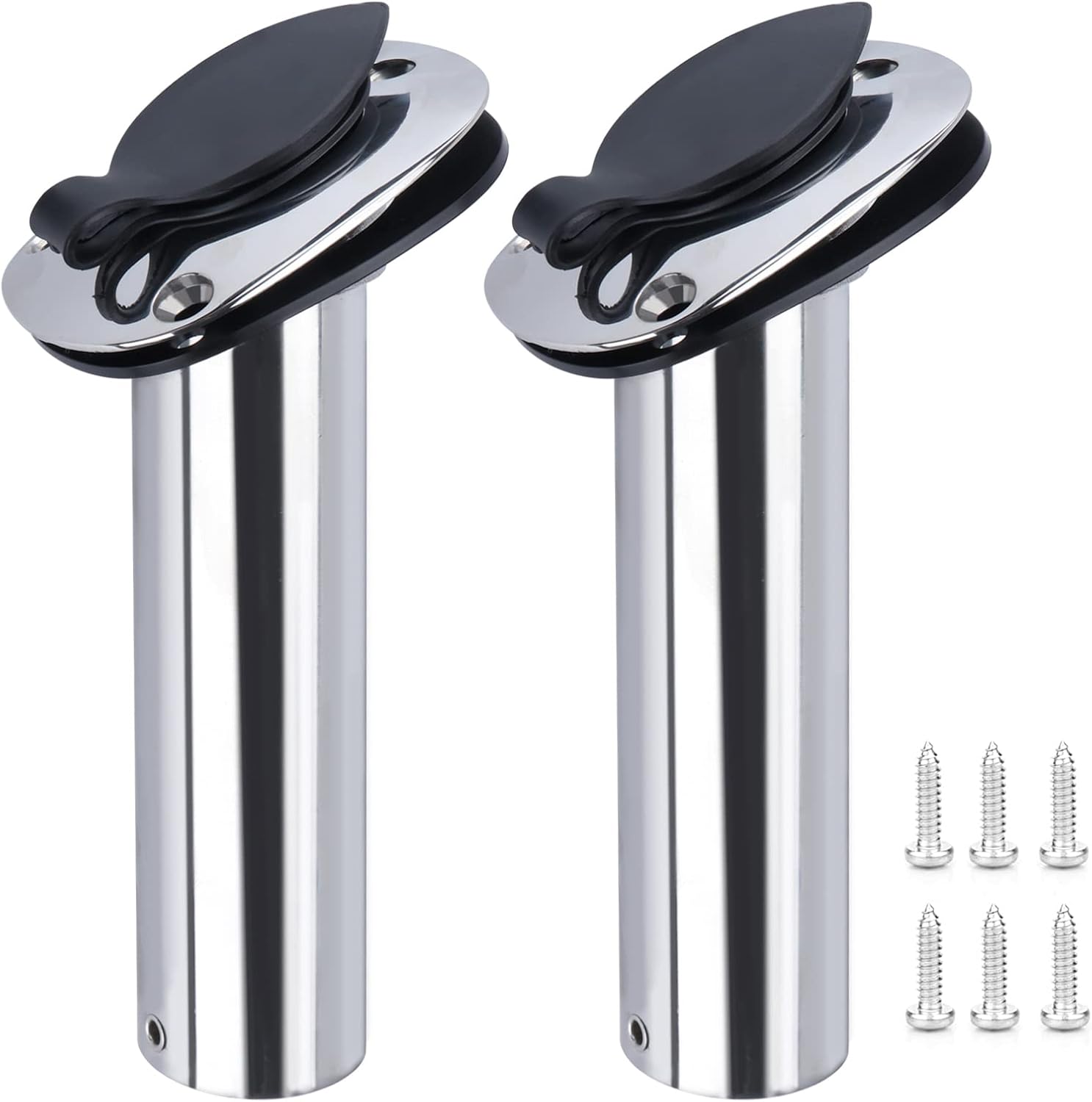 2Pcs Boat Stainless Steel Fishing Rod Holder Flush Mount 15/30/90 Degree with PVC Cap,Inner Tube and Gasket