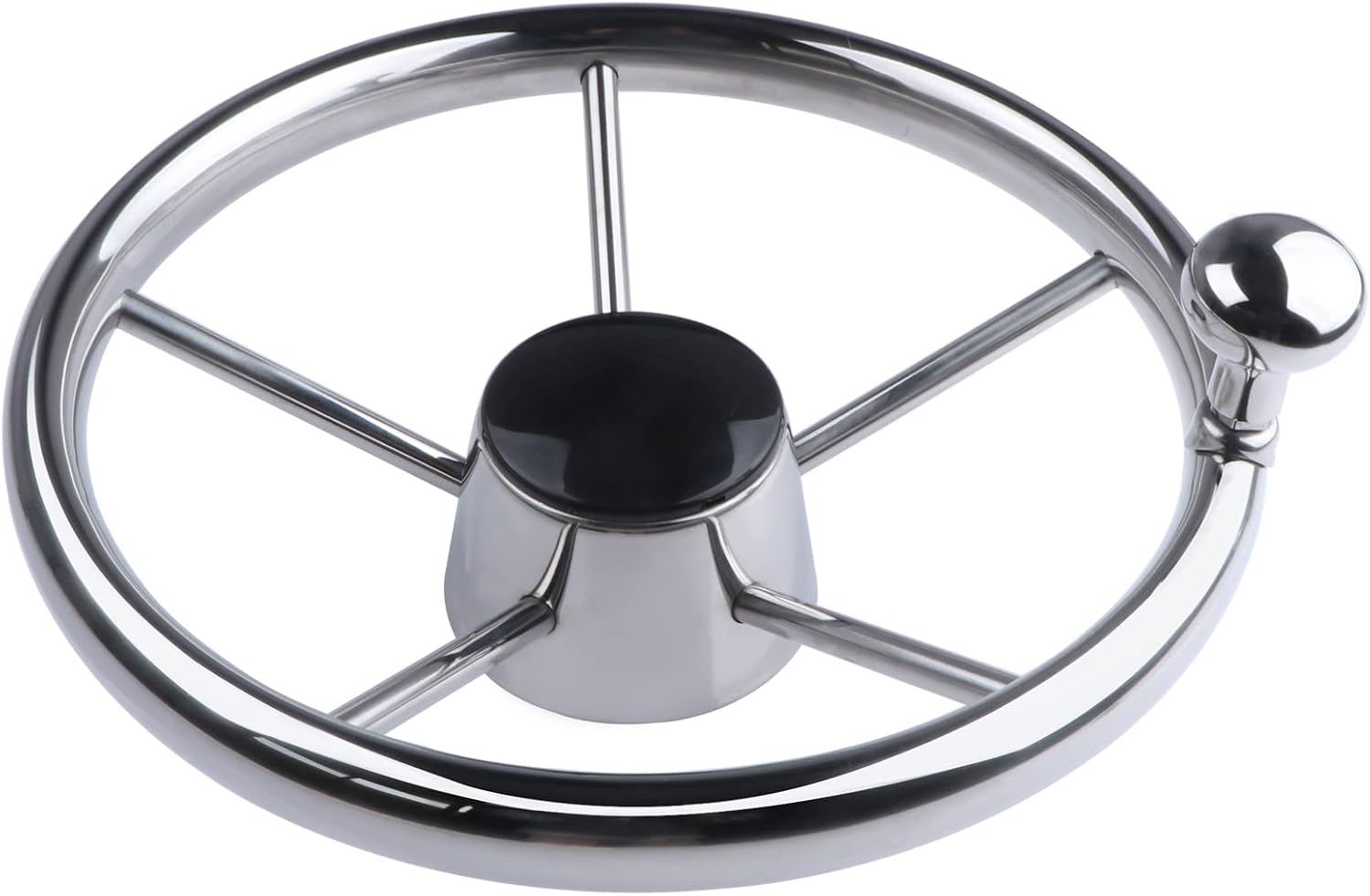 11 inch Boat Steering Wheel, Marine Stainless Steel Steering Wheel Adapter fit 3/4 inch Tapered Shaft, 5 Spoke 25 Degree Destroyer Style with Knob & Center Cap for Boats, Yachts, Pontoon Boats
