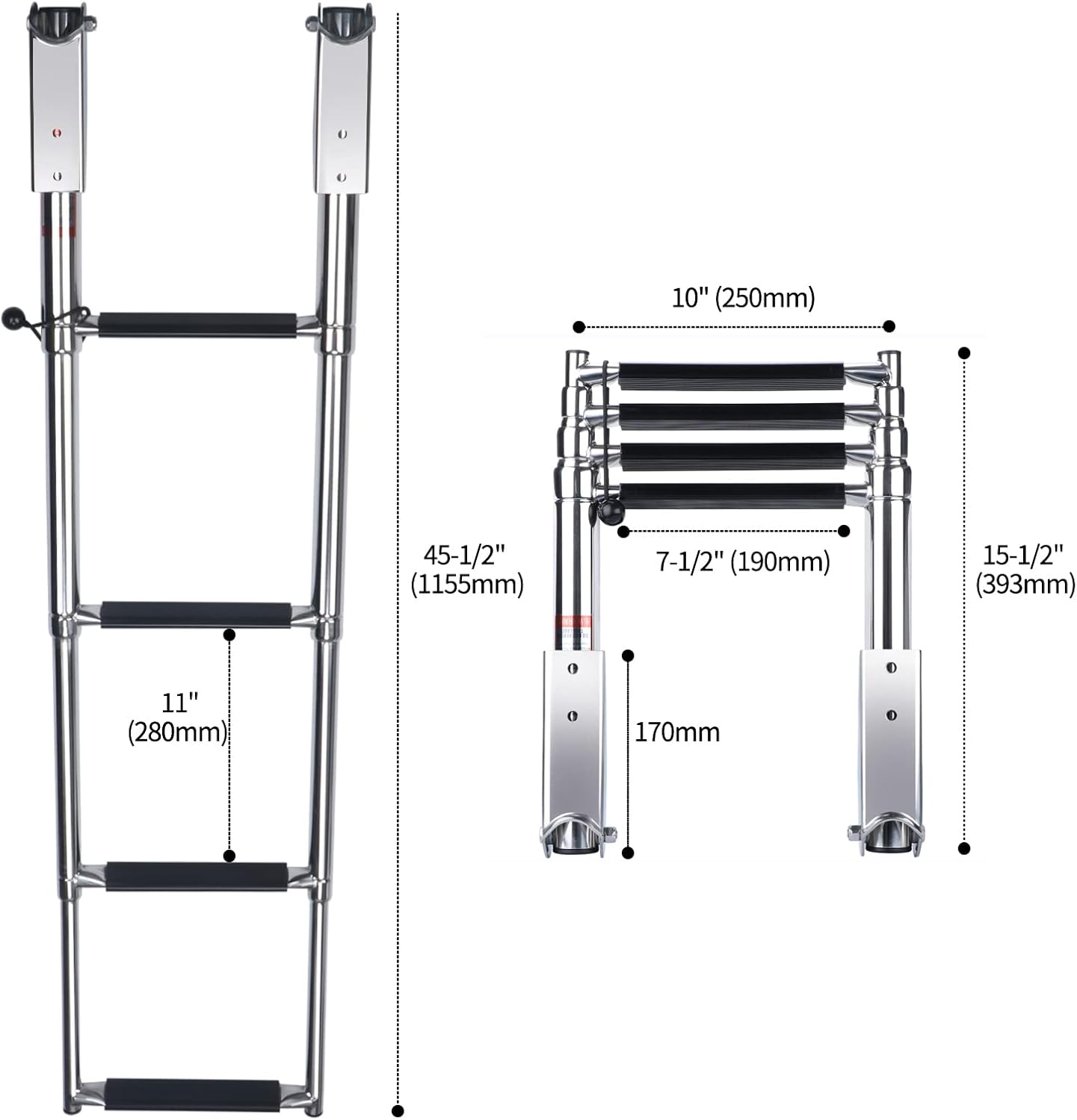 4 Step Boat Ladder, Stainless Steel Telescopic 4 Step Pontoon Boat Ladder, Extendable Dock Ladder for a Pontoon, Max. Load 900 Pound Capacity Marine Telescoping Ladder for Boat Yacht
