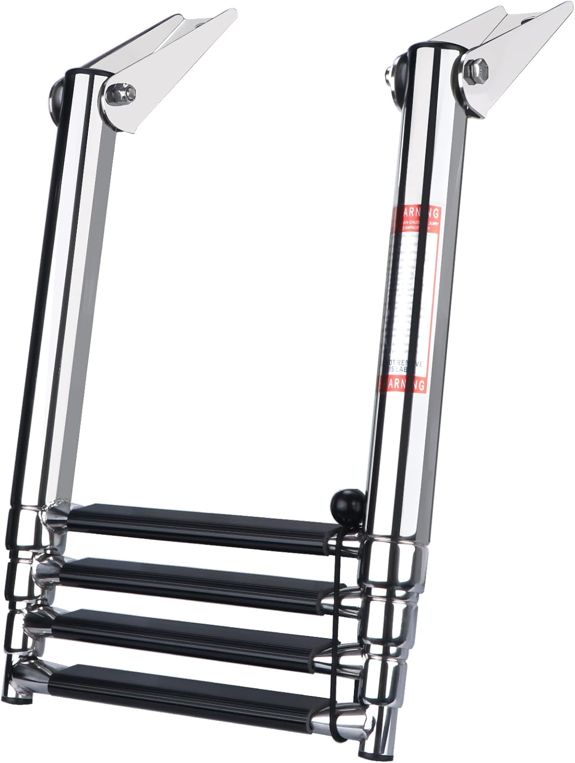 4 Step Boat Ladder, Stainless Steel Telescopic 4 Step Pontoon Boat Ladder, Extendable Dock Ladder for a Pontoon, Max. Load 900 Pound Capacity Marine Telescoping Ladder for Boat Yacht