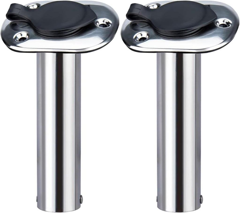 2Pcs Boat Stainless Steel Fishing Rod Holder Flush Mount 15/30/90 Degree with PVC Cap,Inner Tube and Gasket