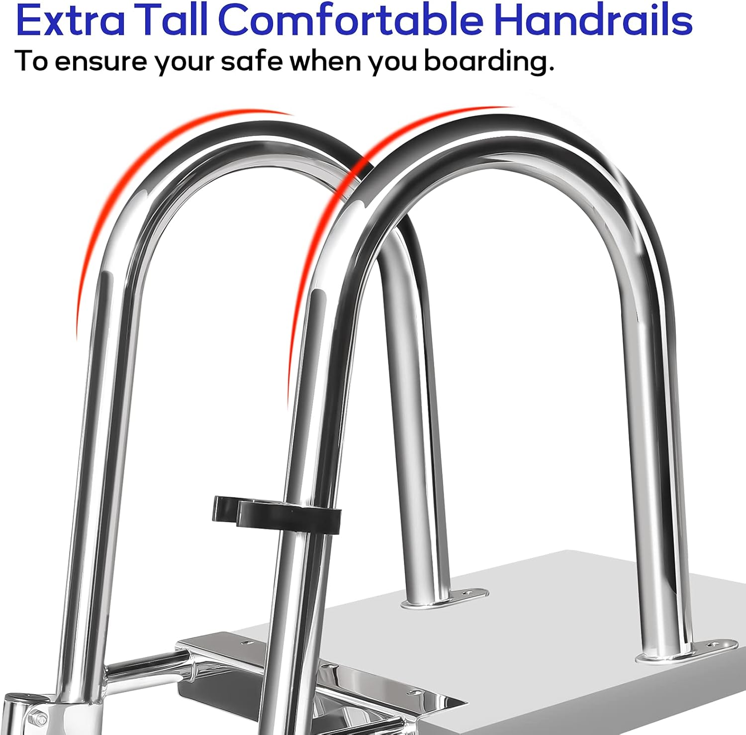 4 Step Pontoon Boat Ladder, 316 Stainless Steel Folding Telescoping Ladder Rear Entry Inboard Ladders All Welded Reinforce Heavy Duty Swim Deck Ladder Wide Steps Safe Handrails