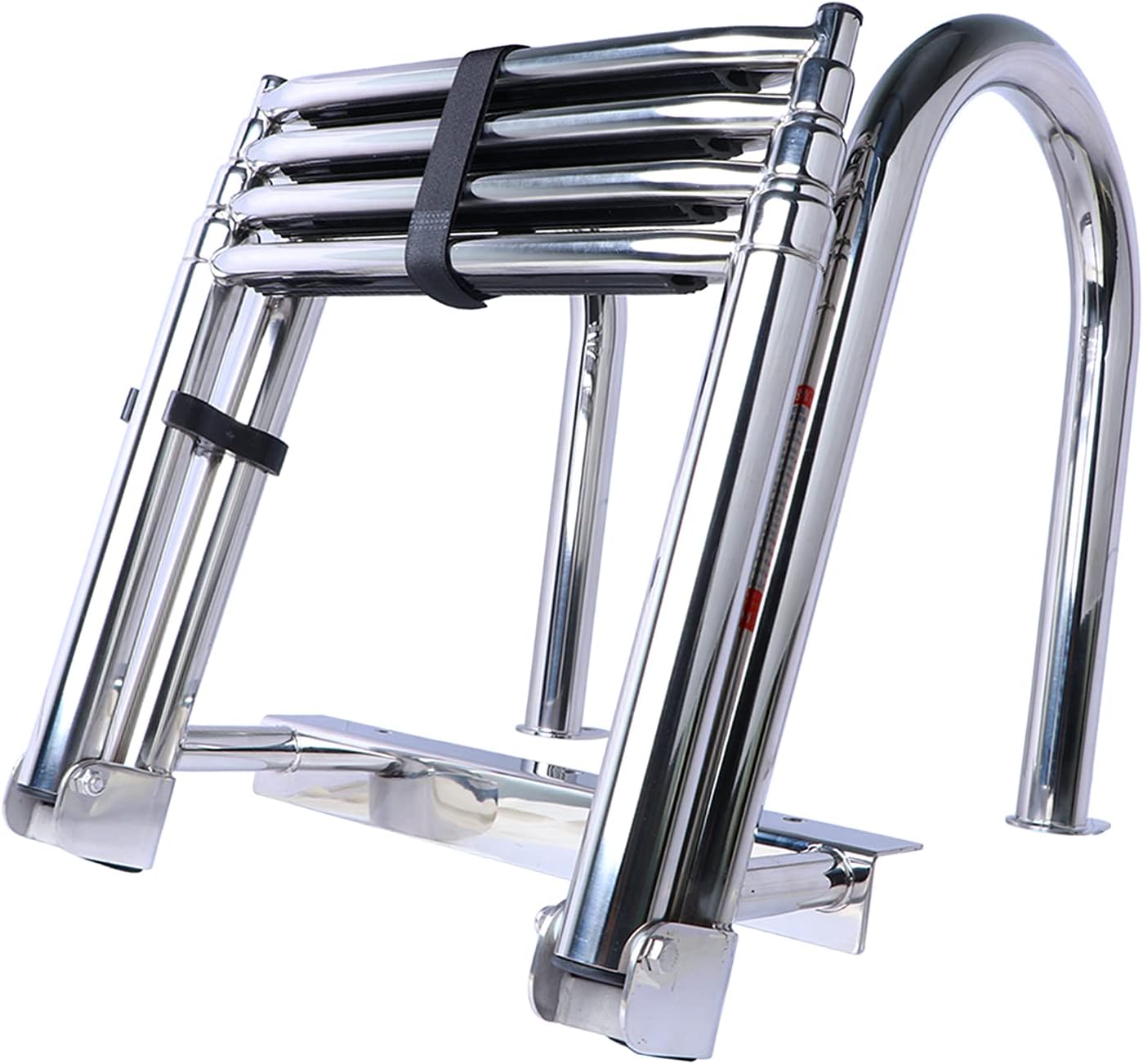 4 Step Pontoon Boat Ladder, 316 Stainless Steel Folding Telescoping Ladder Rear Entry Inboard Ladders All Welded Reinforce Heavy Duty Swim Deck Ladder Wide Steps Safe Handrails