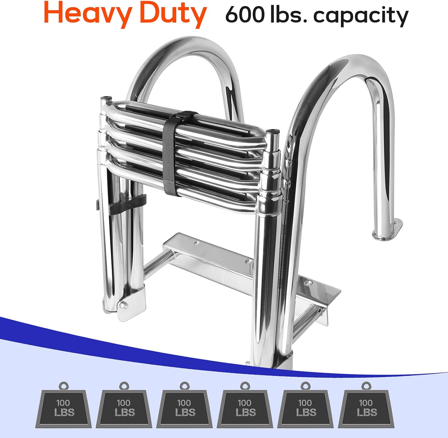 4 Step Pontoon Boat Ladder, 316 Stainless Steel Folding Telescoping Ladder Rear Entry Inboard Ladders All Welded Reinforce Heavy Duty Swim Deck Ladder Wide Steps Safe Handrails