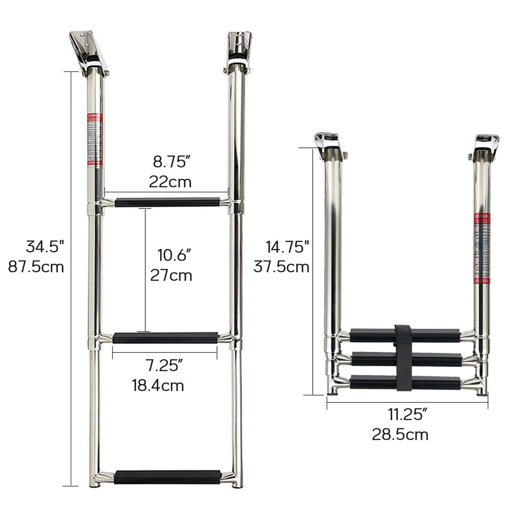 3 Step Boat Ladder, Marine Grade Stainless Steel Telescoping Folding Pontoon Boat Ladder Dock Swim Ladder for Boat Yacht