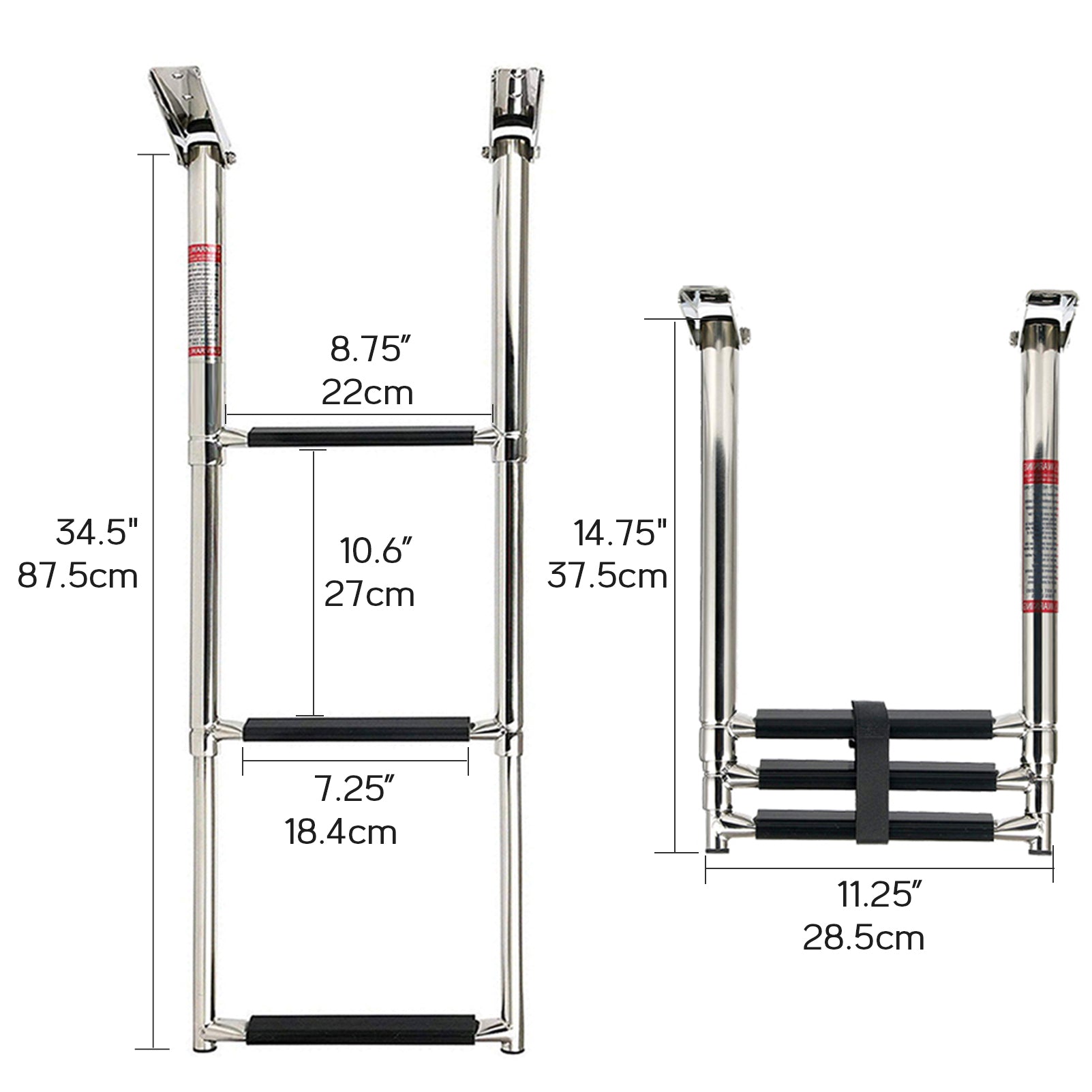 3 Step Boat Ladder, Marine Grade Stainless Steel Telescoping Folding Pontoon Boat Ladder Dock Swim Ladder for Boat Yacht