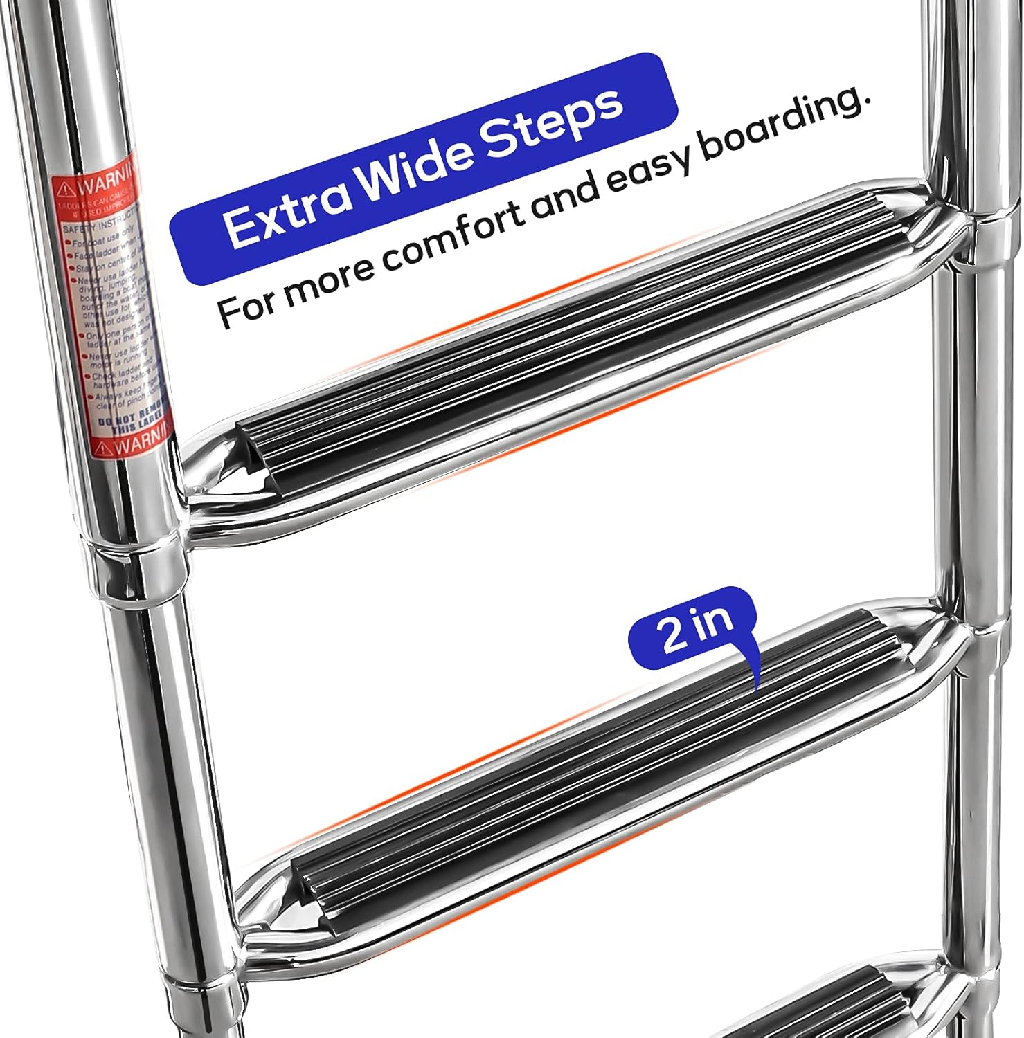 4 Step Pontoon Boat Ladder, 316 Stainless Steel Folding Telescoping Ladder Rear Entry Inboard Ladders All Welded Reinforce Heavy Duty Swim Deck Ladder Wide Steps Safe Handrails